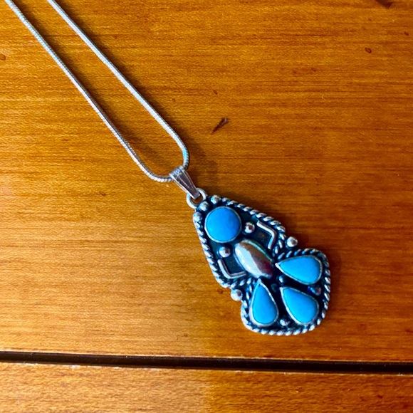 Jewelry - Southwestern Style Sterling Silver and Faux Turquoise Necklace